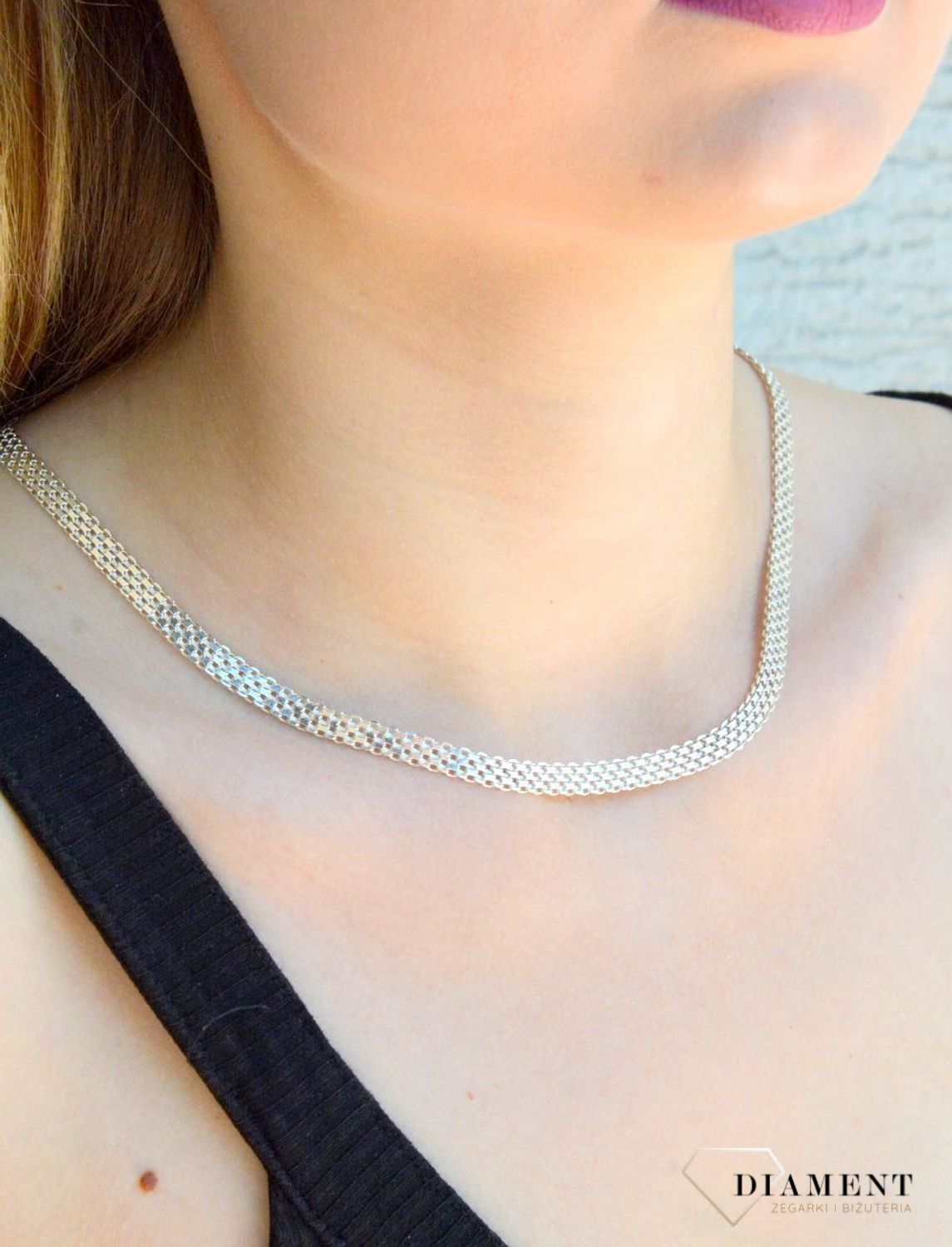 Srebrny naszyjnik damski 925 tasiemka 5,8 mm DIA-LAN-5990-925 5,8mm.  Efektowny splot, który przez swoją uniwersalną strukturę jest idealną bazą do rozmaitych wisiorków oraz dodatków. Idealny pomysł na oryginalny prezent (2).jpg